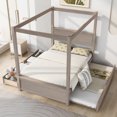 thumbnail image 3 of Harper & Bright Designs Full Size Canopy Bed Frame with Trundle and 2 Storage Drawers, Wood Full Platform Bed with Headboard, Light Brown, 3 of 9
