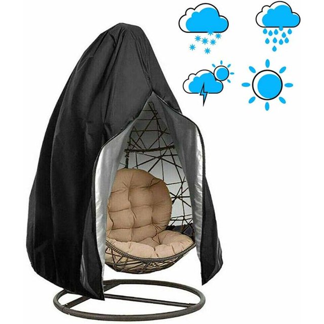 Funda para silla colgante de huevo con cremallera, resistente al agua, antipolvo, funda para muebles de jardín, para columpio de mimbre para exteriores (190 cm x 115 cm, negro) TUNC Sencillez