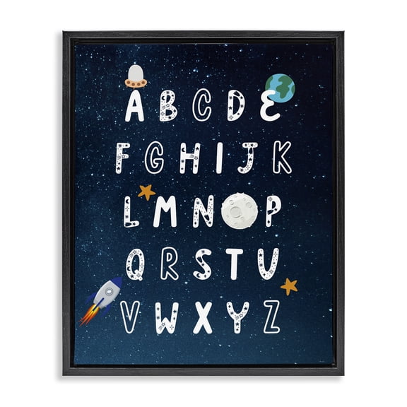 Stupell Industries Contemporary Astronomy Alphabet Chart Black Floating Frame Canvas Art, 17 x 21, by Daniela Santiago