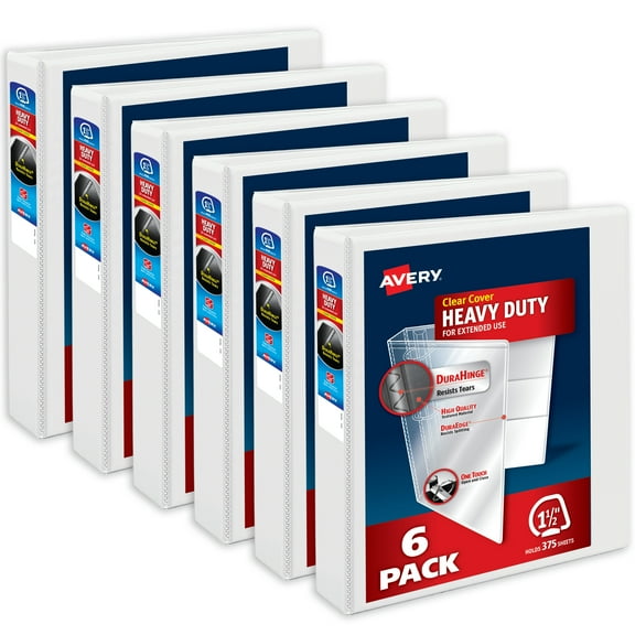 Avery Heavy-Duty View Binders, 1.5" Slant Rings, White (6-Pack of 79795)