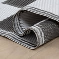 thumbnail image 4 of JONATHAN Y Meadow Grace Polypropylene Bishop Geometric Checker Waterproof Reversible Foldable Plastic Straw Outdoor Area Rug for Patio with Handheld Bag, 9' x 12', Gray and White MDW103B-9, 4 of 9