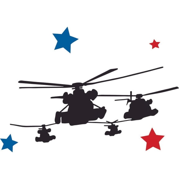 Removable Black Hawk & Longbow Apache Helicopters Decoration Multicolored Stars Design 15" x 25" Vinyl Home Bedroom Wall Decal - Stick And Peel Kids Bedroom Art Military Air Force Wall Decor Sticker