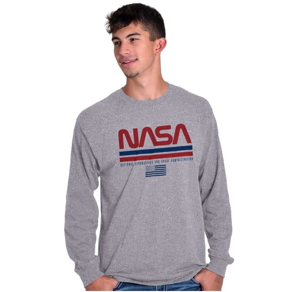 NASA Retro Worm Logo American Flag Long Sleeve TShirt Men Women Brisco Brands S