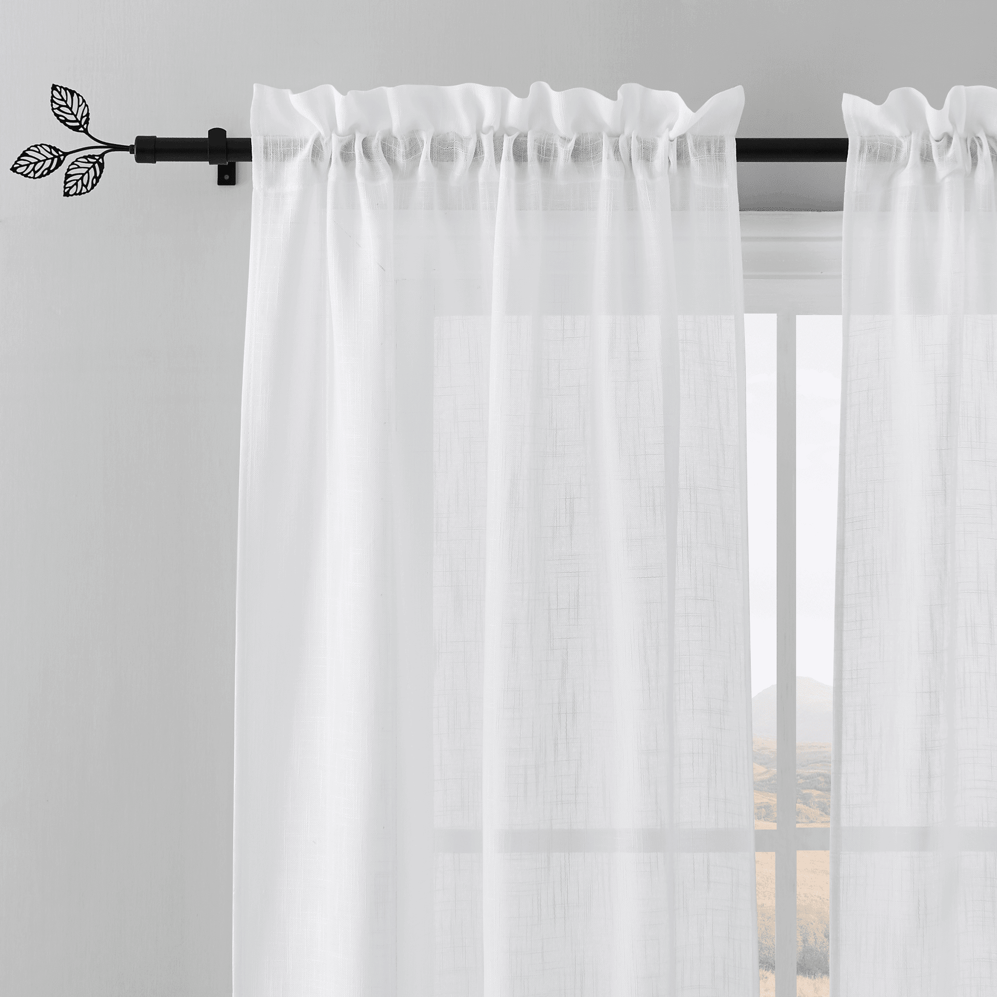 NICETOWN Black Curtain Rod for Windows, 1" Diameter with Leaf Finials, Adjustable Brackets Curtain Rod 72-144 inch for Bedroom Living Room, Matte Black, Set of 1