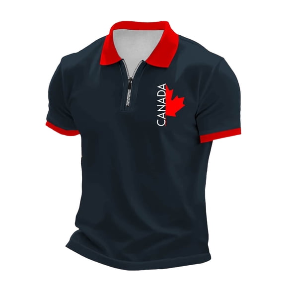 Men's Shirt with Short Sleeve Build Canadian Print Collar Half Zip Athletic Knit Top for Daily Casual Wear