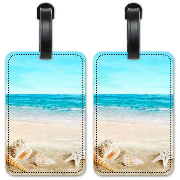 Seashells on the Beach - Luggage ID Tags / Suitcase Identification Cards - Set of 2