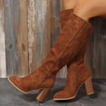 thumbnail image 3 of hopeusnice Round Toe Side Zipper Chunky Heel Knee High Boots Women Suede Dress Boots for Work Brown 36, 3 of 6