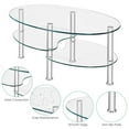 thumbnail image 5 of Giantex Tempered Glass Coffee Table, Oval 3-Tier Steel Tea Table w/Spacious Glass Desk-Top, Open Storage Shelf, Modern End Side Table for Home Living Room Office Reception (Clear Glass), 5 of 8