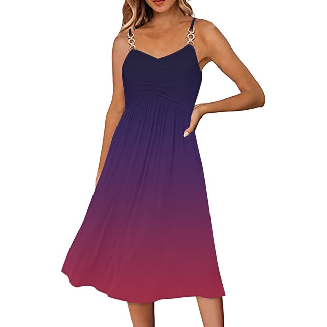 B91xZ Robes Formelles pour Femmes Décontractées Sans Manches Col Rond Taille Élastique Robe Midi à Volants, Violet m