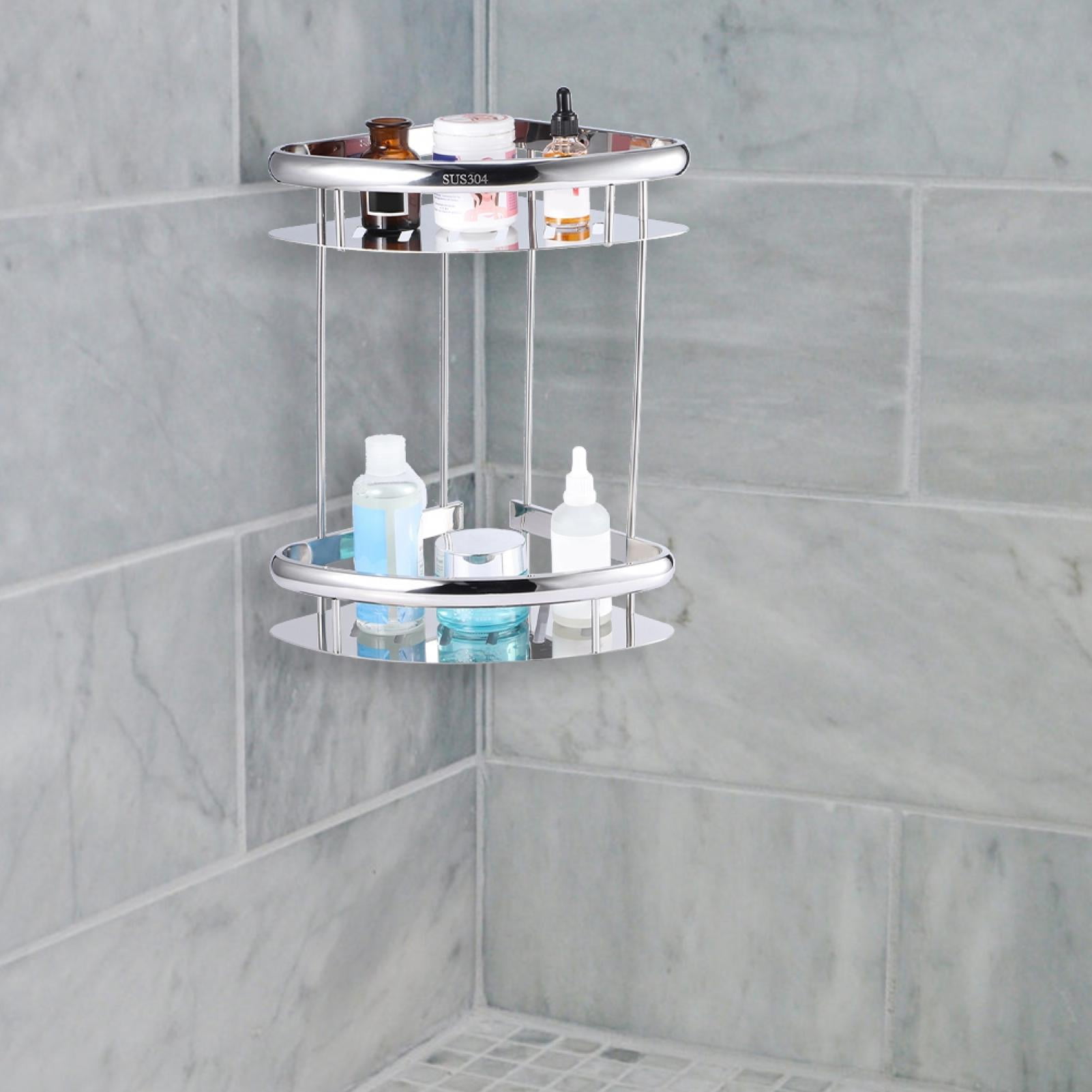 Stainless Steel Double Layer Triangular Corner Shower Storage Shelf Bathroom Use 