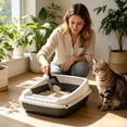 thumbnail image 6 of Semi Enclosed Cat Litter Box with Litter Shovel, Anti-Splash Pet Toilet Tray, Low Entry Spill Proof Litter Pan for Kittens, Easy Clean Plastic Cat Poop Basin for Indoor Potty Training Home Use, 6 of 6