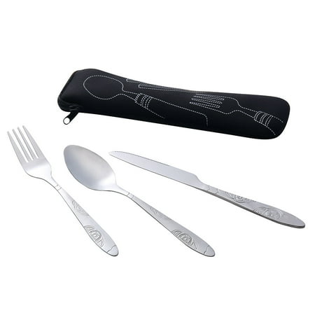 

XIUH 3Pcs Stainless Steel Fork Spoon Tableware Travel Camping Cutlery Dinnerware BK Black