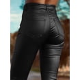 thumbnail image 4 of Pantalones Flamingals Bootcut de piel sintética de cintura alta negros para mujer, 4 of 5