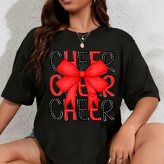 100% Cotton Coquette Cheer Shirt Black and Red Team Cheerleading T-Shirt