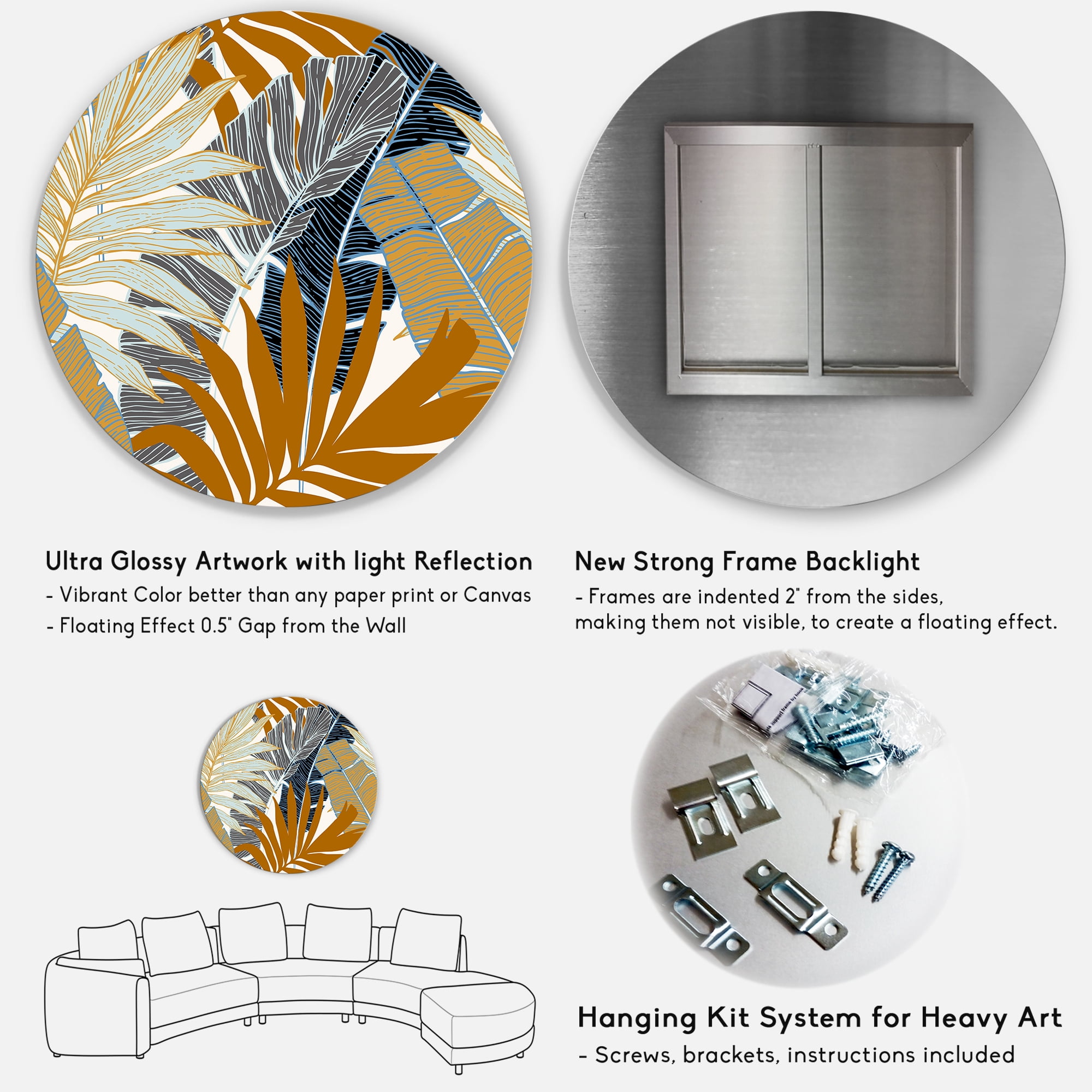 Designart 'Abstract Tropical Summer Banana Leaves and Palm Tree' Modern Circle Metal Wall Art 29x29 - Disc of 29
