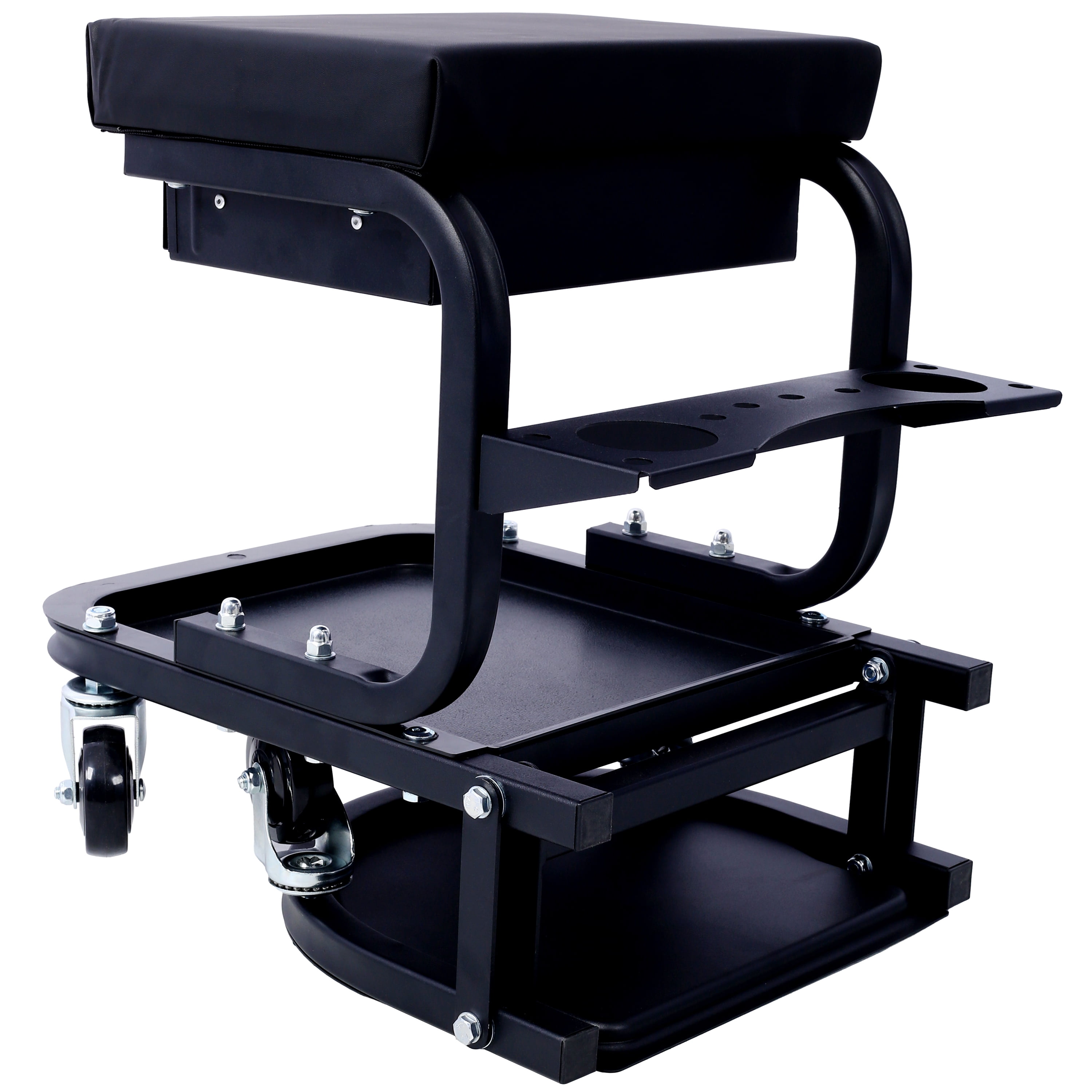 Ultimate Rolling Detailing Utility Cart with 360° Swivel Casters, 300lbs Capacity Mobile Tool Cart with Cushion Seat Drawer and Storage Tray for Car Truck SUV RV Garage Home Garden