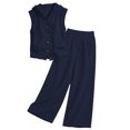 thumbnail image 6 of BRELIL Women's Two Piece Sets V Neck Sleeveless Hoodie Wide Leg Pants Casual Lounge Matching Sets Solid Boho Vacation Travel Outfits Loose Tracksuit, Navy M, 6 of 6