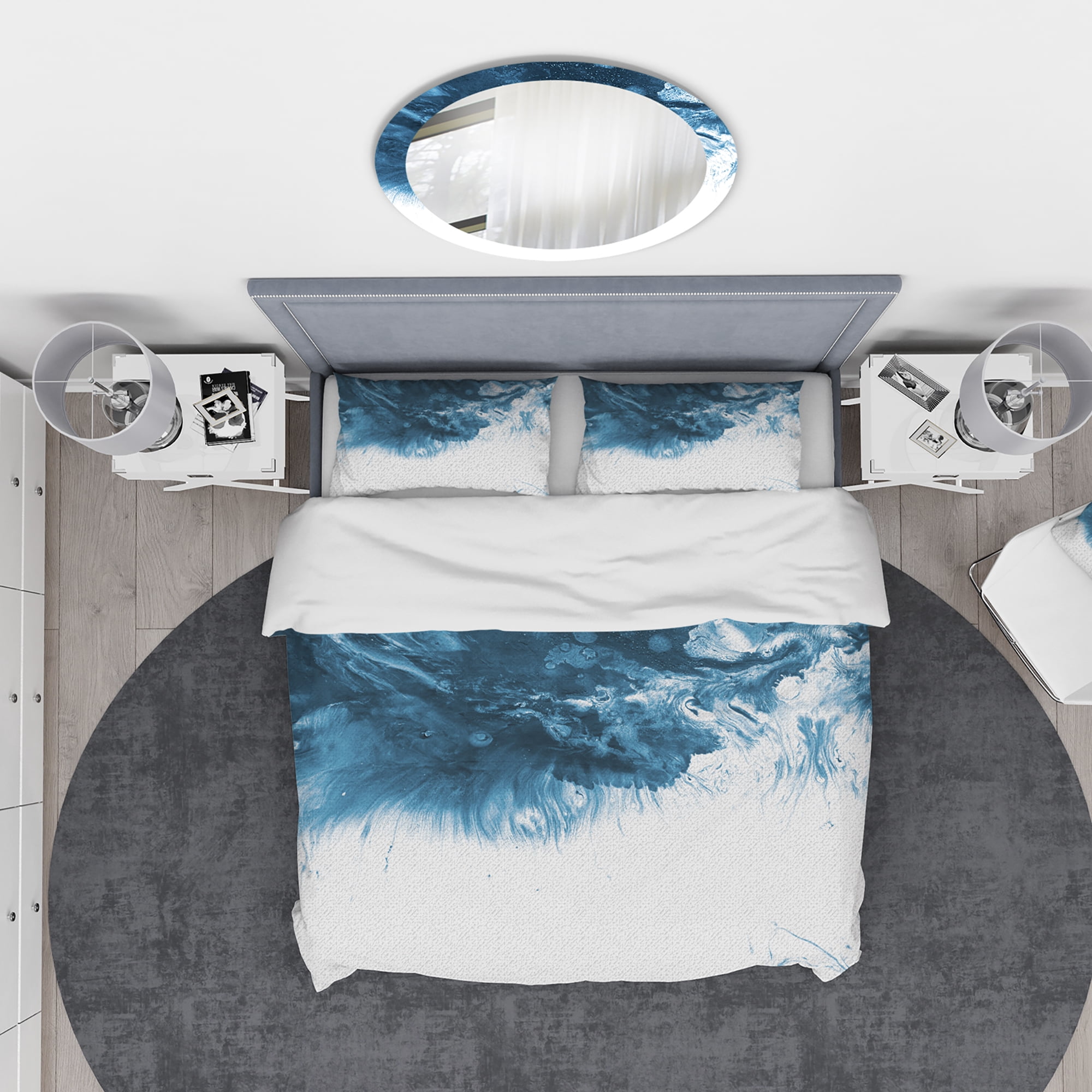 Designart 'Blue and White Hand Painted Marble Acrylic' Mid-Century Modern Duvet Cover Set