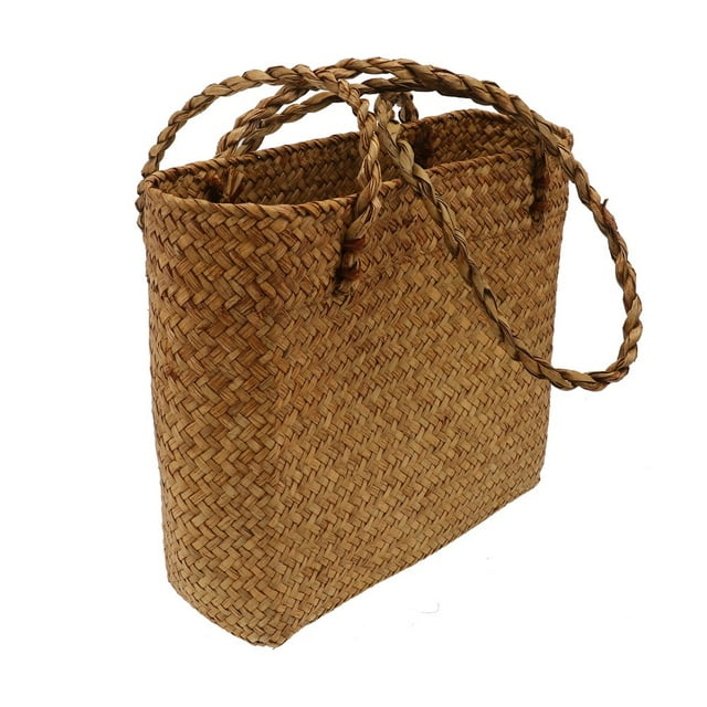 CHOK Knitted Bag Handmade Straw Bag Bucket Bag Shoulder Bag (Dark Beige)