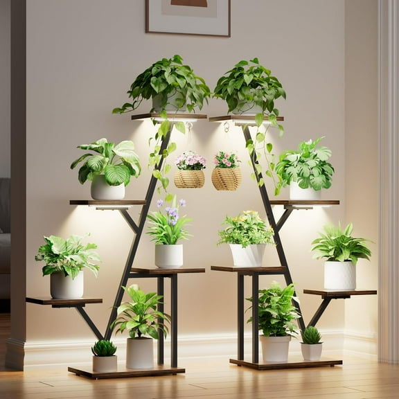 Plant Stand with Grow Light Indoor: Lighted Corner Plant Stands for Indoor Growing, 5 Tiered Plant Shelf, 40" Plant Shelf for Multiple Plants, Flower Holder Display for Living Room, Patio (2 Pack)
