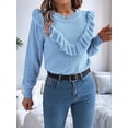 thumbnail image 4 of Cable Knit Striped Sweater for Women Crew Neck Oversized Long Sleeve Pullover Fall Winter Sweater Blue M, 4 of 8