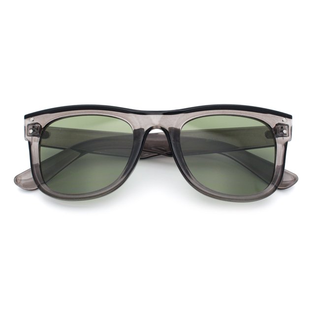 Retro Concave Curved Front Horn Rim Hipster Plastic Fashion Sunglasses Slate - Green
