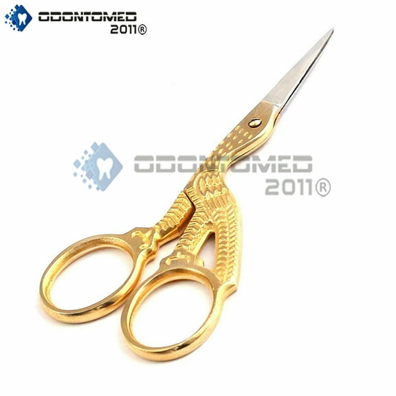 OdontoMed2011 Pro Hair Removal Eyebrow Trimming Scissor Stainless Steel - Stork Design Gold