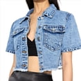 thumbnail image 2 of Chaqueta Vaquera de Corta para Mujer, Estilo Camionero con Botones, Estilo Años Y2K Azul S, 2 of 9