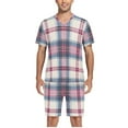 thumbnail image 5 of joogoo Men's Pajama Set Pink Checkered Grid Pattern V-Neck Pj Shorts Set 2 Piece Loungewear Sleepwear XL, 5 of 7