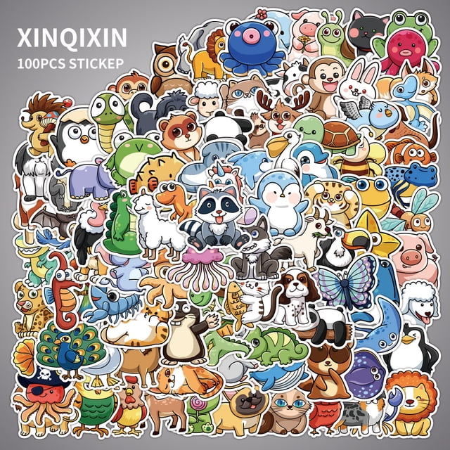 100 pegatinas de animales lindos para niños, pegatinas de botellas de agua vinilo impermeable Hy