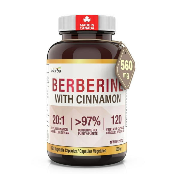 Herba Berberine Supplement with Ceylon Cinnamon – 120 Capsules | Ultra Pure >97% | Made in Canada