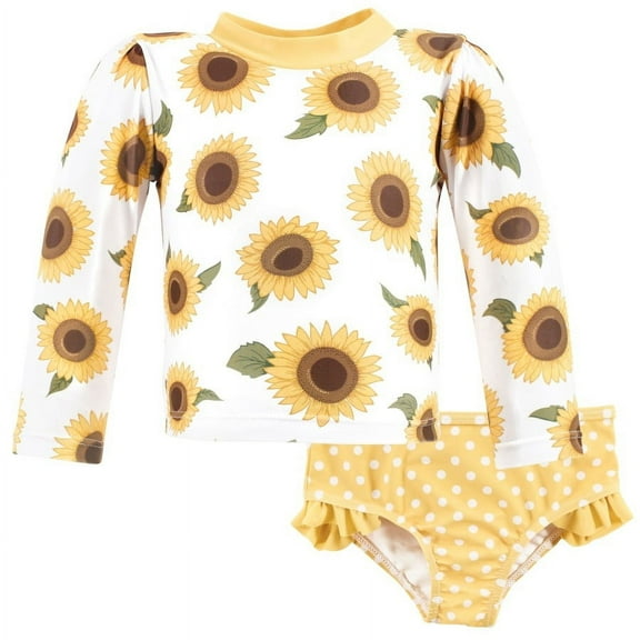 Hudson Baby Girls Swim Rashguard Set, Sunflower, 3-6 Months
