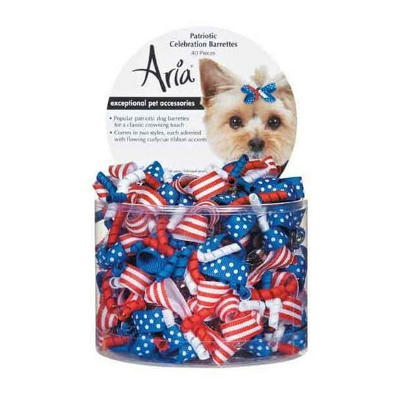 Aria DT0691 40 Patriotic Celebration Dog Bows - 5 Barrettes in Pack