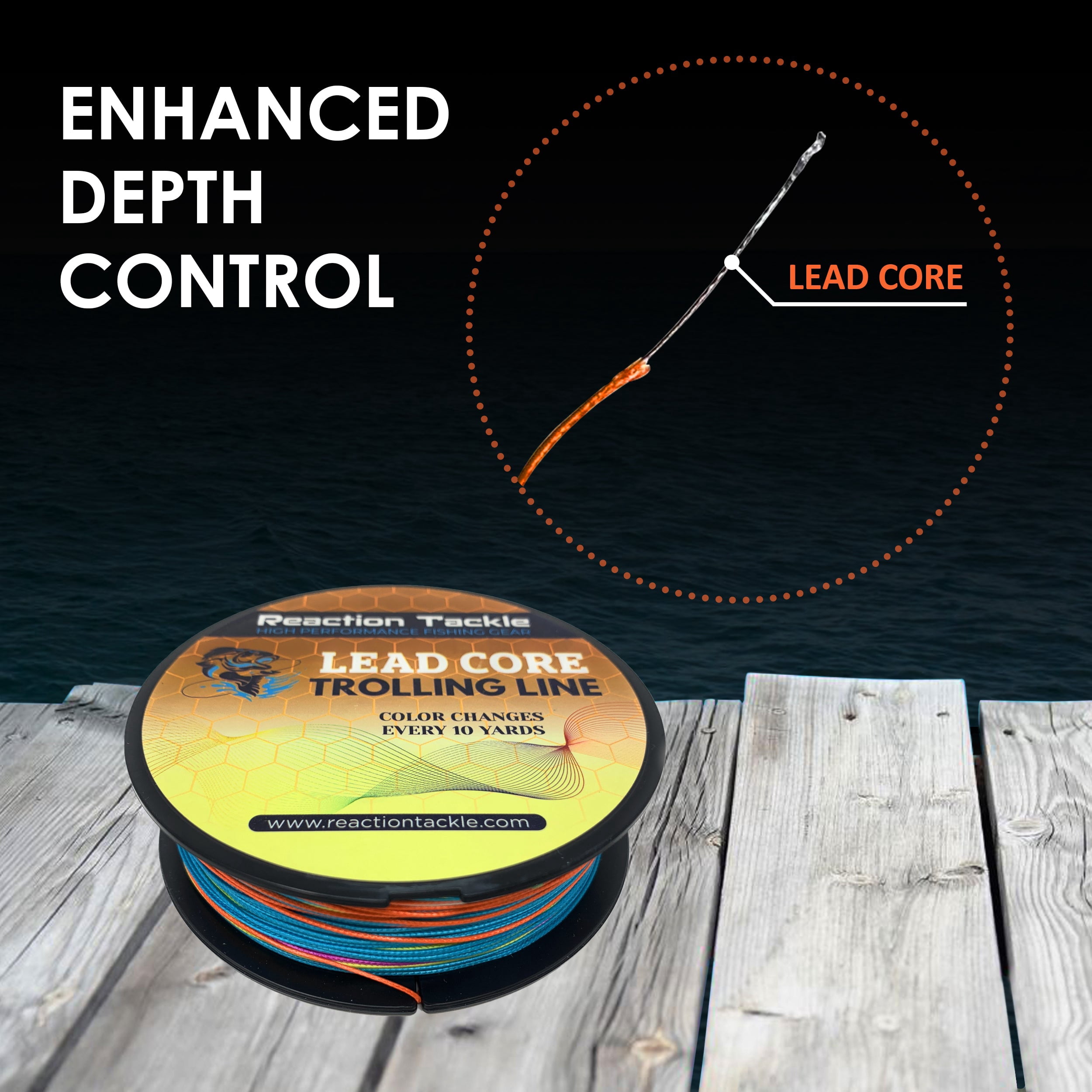 Reaction Tackle Lead Core, Metered Trolling Braided Line Multi-Color - 18LB / 100yds