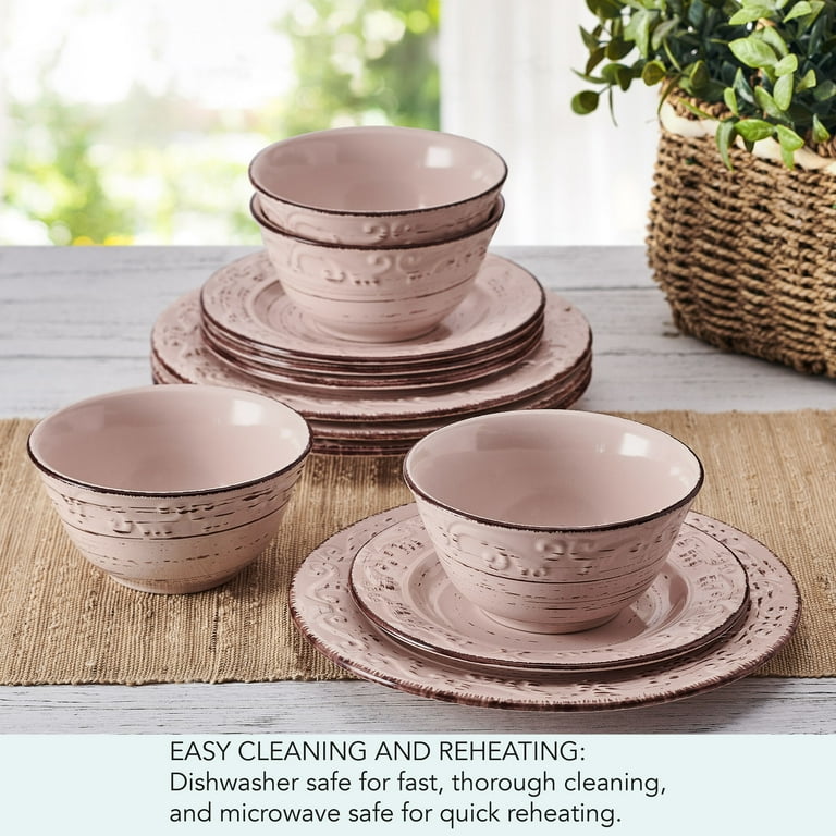 Pfaltzgraff Trellis 12 Piece Stoneware Dinnerware Set Pink