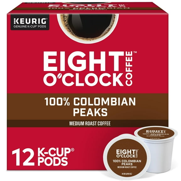 Eight O'Clock Coffee Colombian Peaks, Single-Serve Keurig K-Cup Pods, Medium Roast Coffee, 12 Count