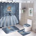 thumbnail image 1 of Juego de 4 cortinas de ducha de Cenicienta con alfombras antideslizantes, tapa de inodoro y alfombrilla de baño, cortina de ducha impermeable con decoración de dibujos animados para baño con 12, 1 of 8