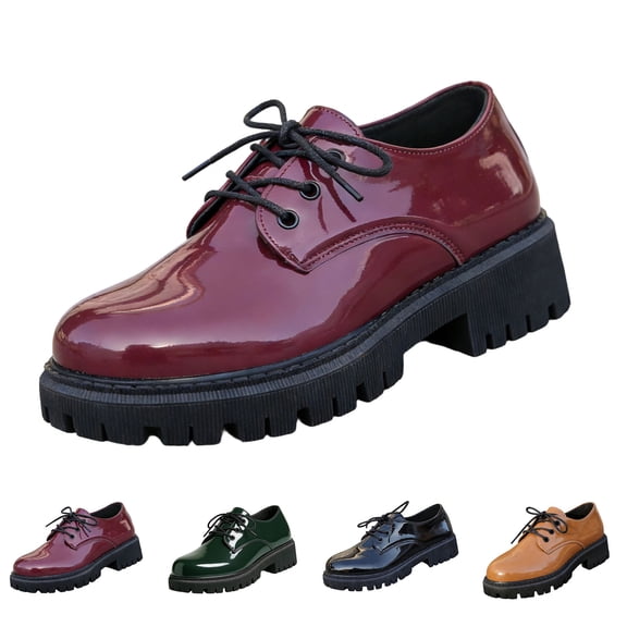 Willtoo Womens Chunky Heel Oxfords Platform Pumps Leather Lace Up Round Toe Fashion Shoes