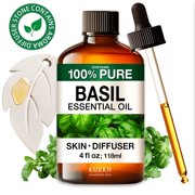 Kukka Basil Essential Oil with Aromatherapy Stone - 100% Pure Plant-Powered for Diffuser, Aromatherapy, Massage & DIY Crafts - 4 Fl Oz
