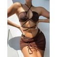 thumbnail image 3 of 3 Pieces Set Swimsuit Women High Waist Swimwear Sexy Lace Up Micro Bikini Set With Skirt Solid Beachwear Bathing Suit, 3 of 7