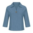 thumbnail image 4 of tarylea Womens Linen Shirt 3/4 Sleeve Turn down Collar V Neck T-Shirts Casual Lightweight Breathable Summer Tops, 4 of 5