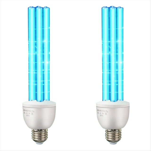 Paquete de 2 Bombillas Germicidas UV, Lámpara UVC de Repuesto de 25 Vatios, E26, 110 V, Bombilla de Desinfección UV para Dormitorio en Sótano.