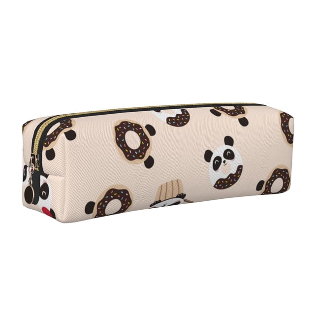Balery Panda Ice Creams Donuts Estuche de Lápices de Cuero Impreso, Estuche para Suministros de Arte, Estuche de Lápices con Cremallera, Estuche de Almacenamiento de Papelería