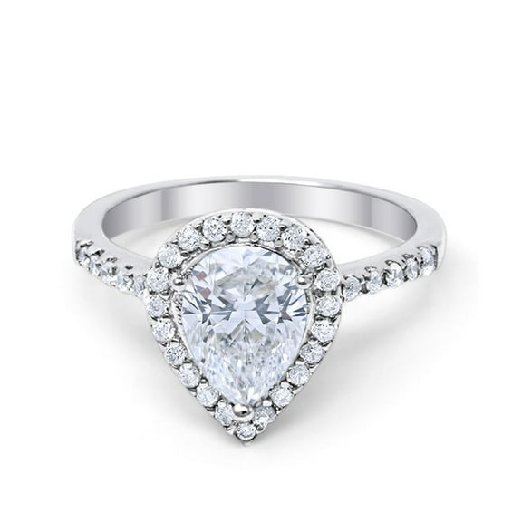 Blue Apple Co.Halo Teardrop Bridal Filigree Women Ring Simulated Cubic Zirconia 925 Sterling Silver