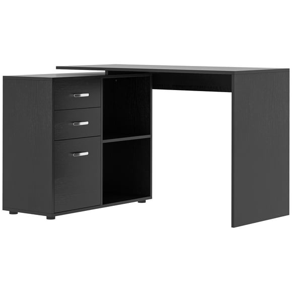 HOMCOM L-Shaped Desk, Computer Corner Desk with Storage Shelf, Drawer, PC Table Home Office Workstation, Black