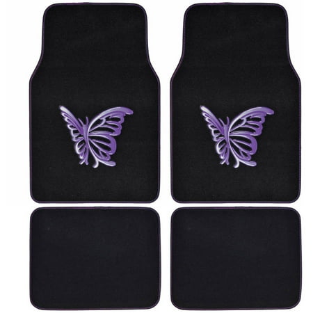 Purple Butterfly Car Floor Mats, 4 Piece Design Mats