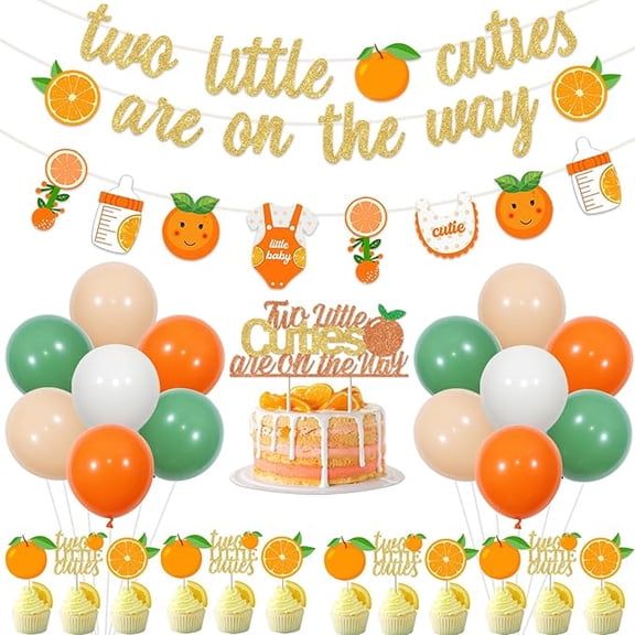 Two Little Cuties Baby Shower Decorations, Two Little Cuties On The Way Banner Cake Cupcake Toppers Balloons Banner Garland for Summer Fruit Twins Baby Shower Decorations