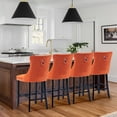 thumbnail image 3 of Velvet Upholstered Bar Stools Set of 4 with Back and Wood Legs, Metal Pulling Ring, Armless Counter Height Barstools for Kitchen Island, Pub, 3 of 8