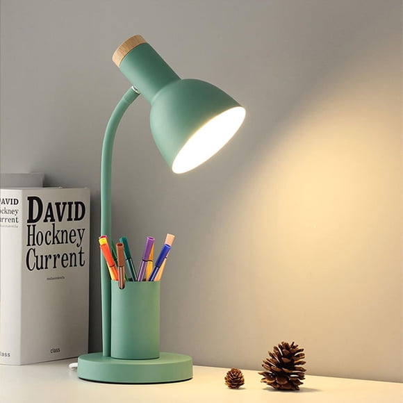 Lámpara de escritorio LED WLHONG con soporte para bolígrafos, 3 modos de color verde