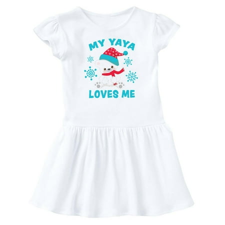 

Inktastic Polar Bear My Yaya Loves Me in Santa Hat with Snowflakes Gift Baby Girl Dress
